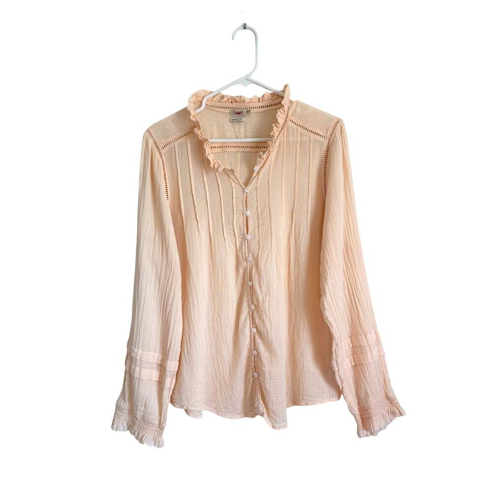 Faherty Willa Button Peasant Blouse Organic Cotton Long Sleeve XL Boho Chic